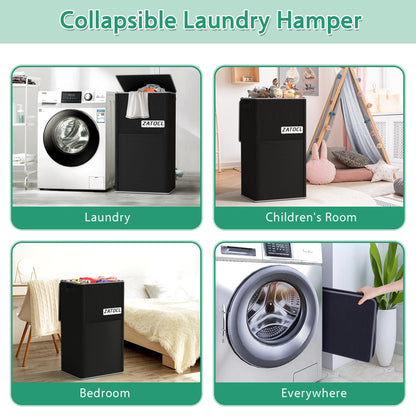 110L Laundry Hamper with Lid with Washing Bag & Front Mesh Bag, Large & Tall Laundry Basket, Collapsible Dirty Clothes Hampers for Bedroom Aesthetic, Bathroom, Dorm, Laundry Room - Easy Carry, Black