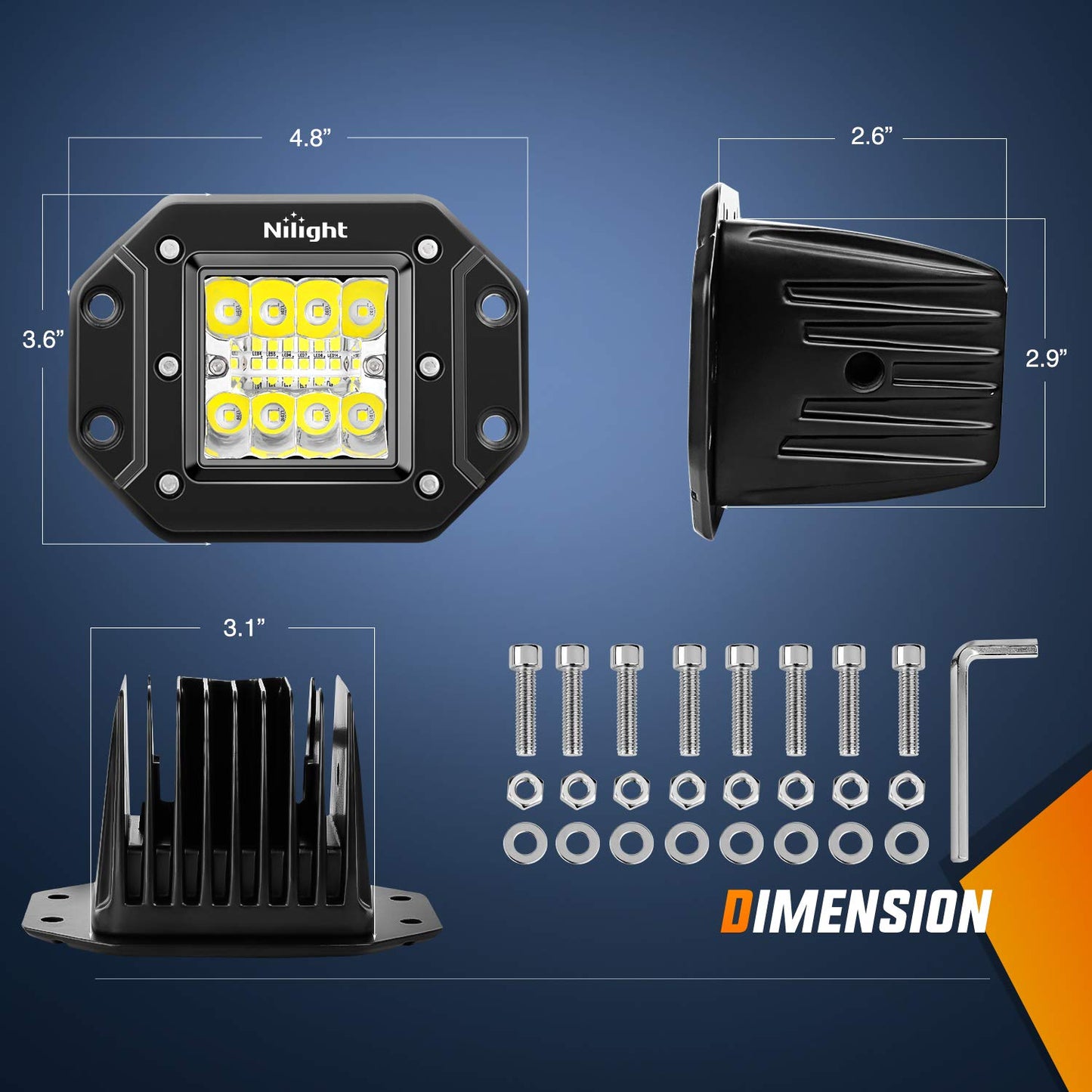 Nilight 2PCS 42W Flush Mount LED Light Pods Spot Flood Combo Backup Reverse Driving Headlamp Mount on Bumper Grille for 4x4 Offroad Truck SUV