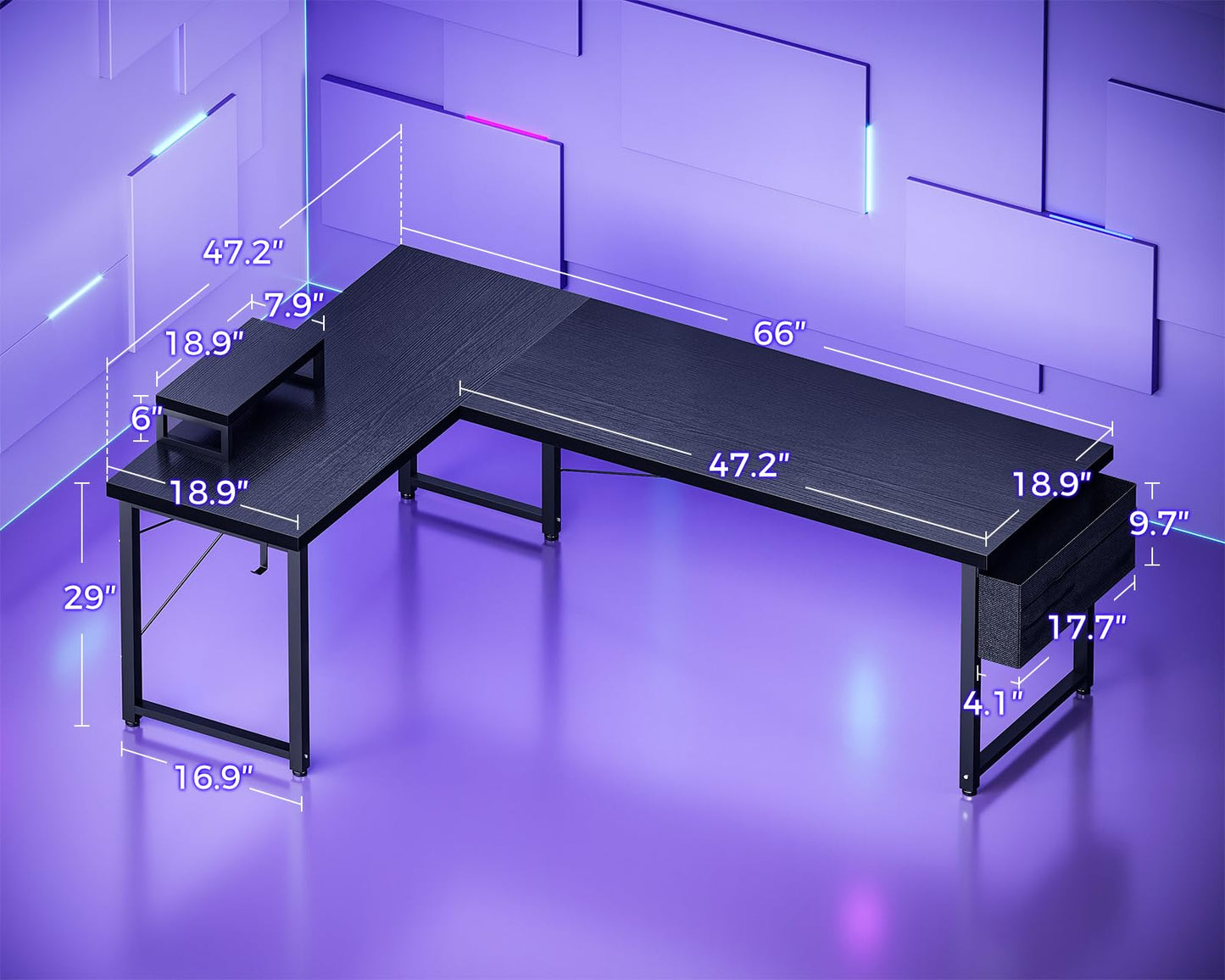 ODK L Shaped Desk, 66" Computer Corner Desk, Gaming Desk, Home Office Writing Desk with Monitor Shelf, Space-Saving Workstation Desk, Modern Simple Wooden Table, Easy to Assemble, Black