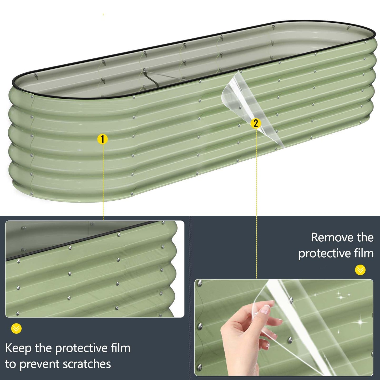 Kesfitt Galvanized Raised Garden Bed Kit,18" Tall 7-in-1 Outdoor Metal Planter Boxes with Safety Edging,8×2×1.5FT Modular Large Steel Raised Beds for Gardening Vegetables Fruits Flower