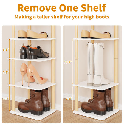 LUCKNOCK Vertical Shoe Rack, 8-Tier Tall Narrow Shoe Organizer for Entryway, Closet, Dorm & Small Spaces, Freestanding White Wooden Shoe Shelf Tower for Boots, Sneakers, Heels.