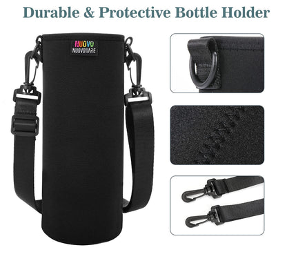 Nuovoware Water Bottle Carrier Bag, Premium Neoprene Portable Insulated Water bottle Sling Holder Bag 750ML with Adjustable Shoulder Strap for Men Women Hiking, Sling Bottle Bag Case, Black