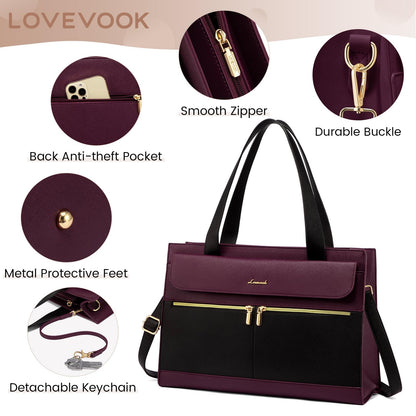 LOVEVOOK Laptop Bag for Women 15.6 Inch Tote Work Professional Leather Computer Briefcase Waterproof Handbag Shoulder Large Capacity Business Teacher Office Crossbody Purse