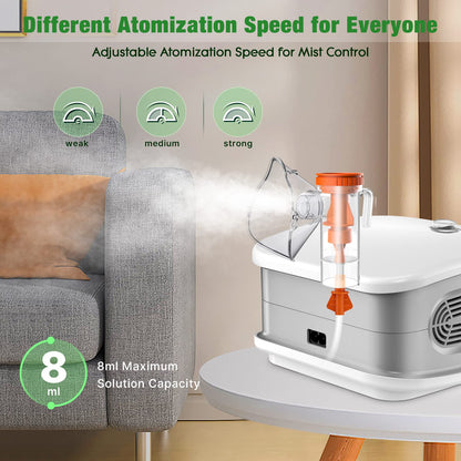 Portable Nebulizer, Nebulizer Machine for Adults and Kids, Compressor Nebulizer with 2 Masks & Mouthpiece, Low Noise Nebulizer for Breathing Comfort, Desktop Nebulizer for Home Use