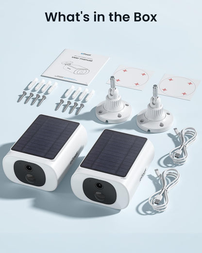 ieGeek Solar Camera Outdoor Wireless, 2K Outside Cameras for Home Security, Embedded Solar Panel, AI Motion Detection, Smart Spotlight & Alarm, No Hub Needed, 2 Pack