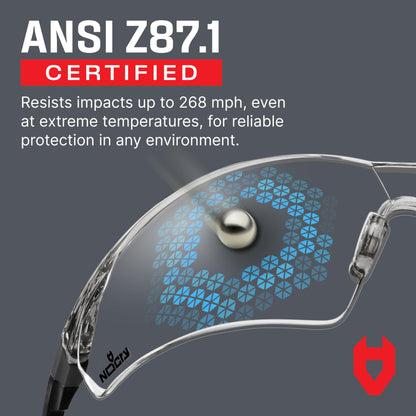 NoCry Clear Shooting Glasses for Men with Anti-Fog and Scratch Resistant Wraparound Lenses — ANSI Z87 Protective Eyewear with Adjustable Temples & Nose Pad — 100% UV Eye Protection