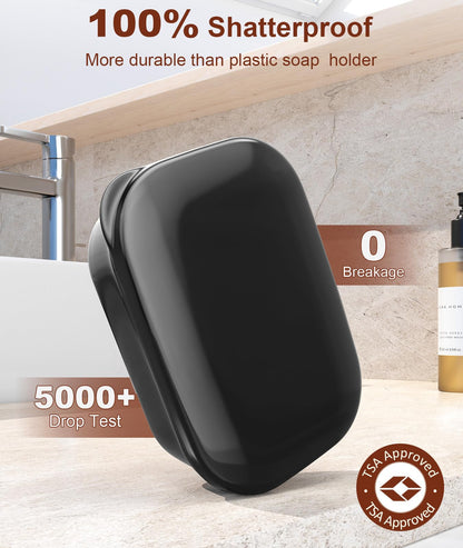 Quatish Leakproof Soap Dish with Lid & Draining Layer, Shatterproof Travel Bar Soap Holder Case Container, Portable Travel Size Toiletries Essentials for Camping, Gym, Bathroom, Black
