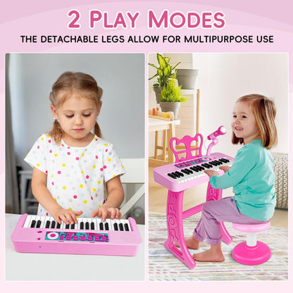 Amy&Benton Birthday Gift for 3 4 5 6 7 Year Old Girls Piano Toy with Stood for Girls 3-5 Pink Music Keyboard Toy 37 Keys with Chair