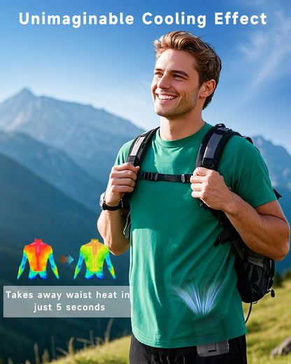 JKBOOM 2025 Smart Portable Rechargeable Fan with LED Light & 25H Runtime, 4-Speed 9200RPM Turbo Cooling Personal Waist Fan, Wearable Neck & Belt Clip for Camping, Outdoor, Hiking - Black