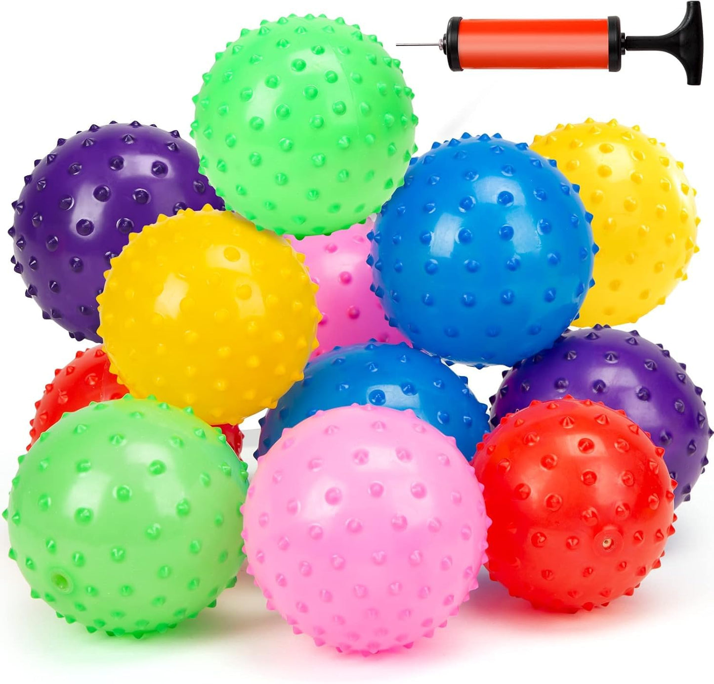 LOVEINUSA Bounce Ball, 12 Pack Sensory Massage Balls with Air Pump, for Stress Relief, Adult Sensory Toys & Kids Party Favors