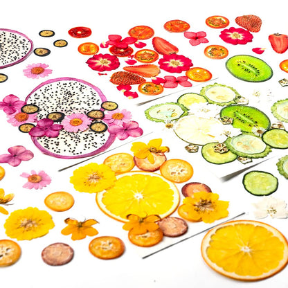 60+ Pieces Dried Pressed Flowers Fruits Set, Real Flowers Fruits for Resin, Natural Fruits Flowers Kit for Crapbooking DIY Art Crafts, Epoxy Resin Jewelry Molds, Candle, Soap Making, Nails DéCor