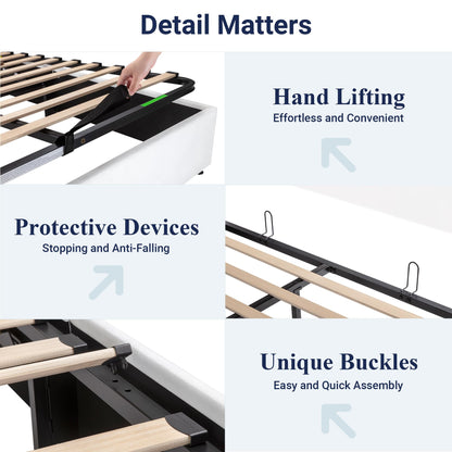 Allewie Full Size Velvet Lift Up Storage Bed, Modern Wingback Headboard, Hydraulic Support, No Box Spring Needed, White