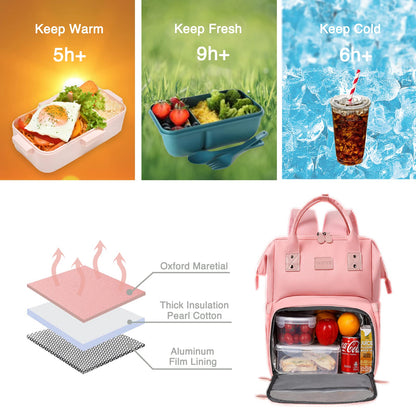 MAQTOIZ Women's Insulated Laptop Backpack Lunch Cooler Bookbag with USB Port for Women (15.6/14/13 Inch Laptop), Gift For Her