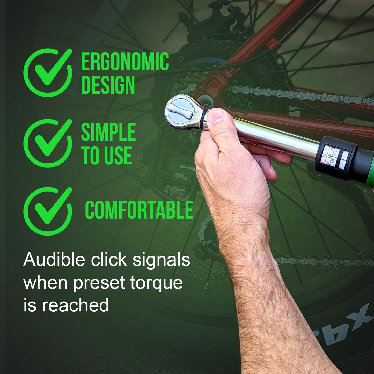 eTORK - Click-Style Torque Wrench - 3/8 Inch Drive 50-250 in.-lb., Ratchet Mechanic Tool Set Socket Wrench, Easy Read Scale, Ergonomic Grip Precision, Automotive Repairs, Professional Hand Tools