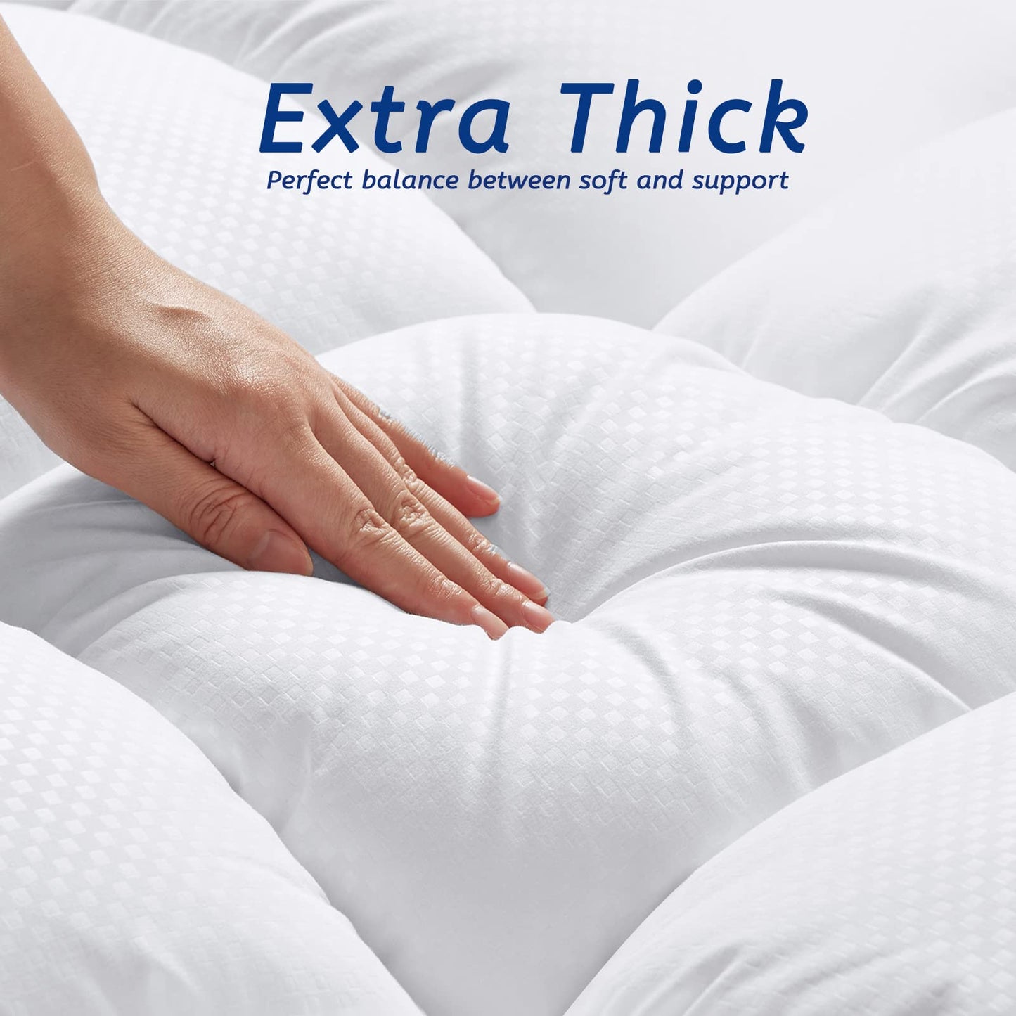 King Size Mattress Topper for Back Pain, Cooling Extra Thick Mattress Pad Cover with 8-21 inch Deep Pocket, Plush Pillow Top Mattress Topper Overfilled with Down Alternative, King Size, White