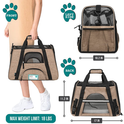 PetAmi Airline Approved Pet Carrier for Cat, Soft Sided Dog Carrier for Small Dog, Cat Travel Supply Accessories Indoor Cat, Ventilated Carrying Bag Medium Large Kitten Puppy, Small Heather Taupe