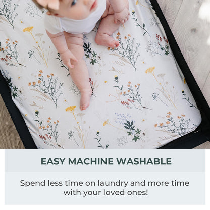 Pobibaby - 2 Pack Premium Pack N Play Sheets Fitted for Standard Pack and Plays and Mini Cribs - Ultra-Soft Jersey Knit, Stylish Floral Pattern, Safe and Snug for Baby (Wildflower)