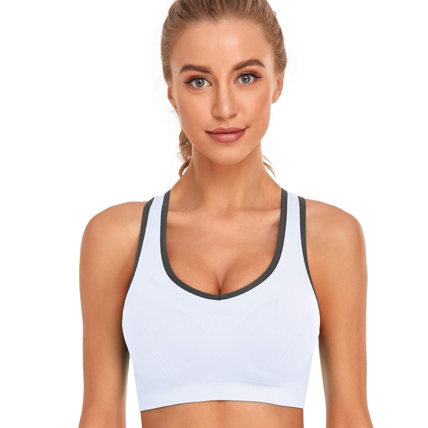 GXXGE Padded Racerback Sports Bras for Women High Impact Workout Yoga Gym Activewear Fitness Bra Black Grey White Large