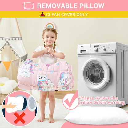 Lasoftan Toddler Nap Mat with Pillow and Blanket, Extra Large Rolled Napping Mats, Toddler Nap Mat for Boys Girls,Kids Sleeping Mat for Daycare, Preschool Travel Camping, Unicorn