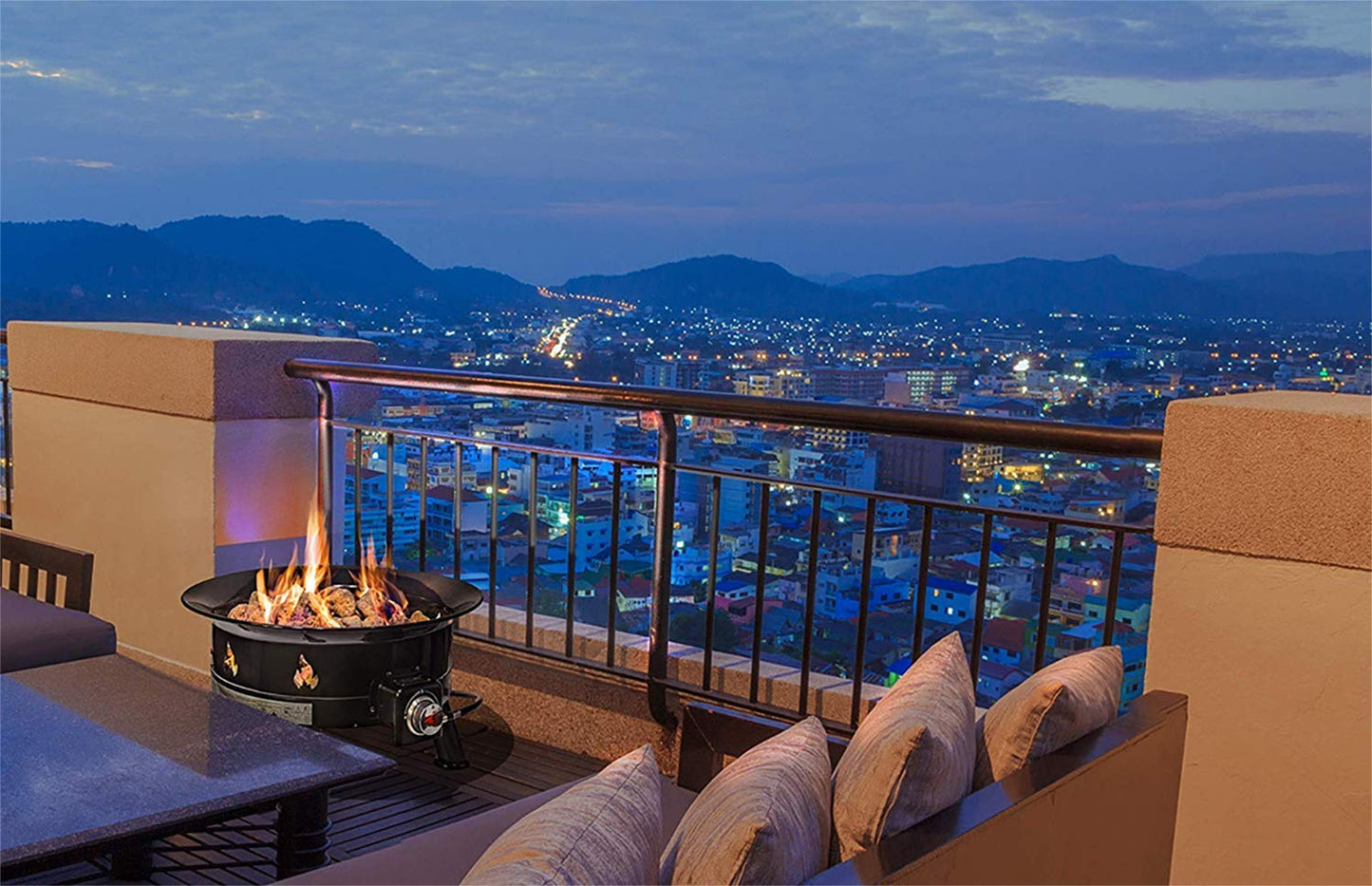 Outland Living Firebowl Smokeless Fire Pit, Round Outdoor Portable Propane Gas Fire Pit with UV and Weather Resistant Durable Cover, 24-Inch Diameter 58,000 BTU, Black, 883 Mega, For Outside Use