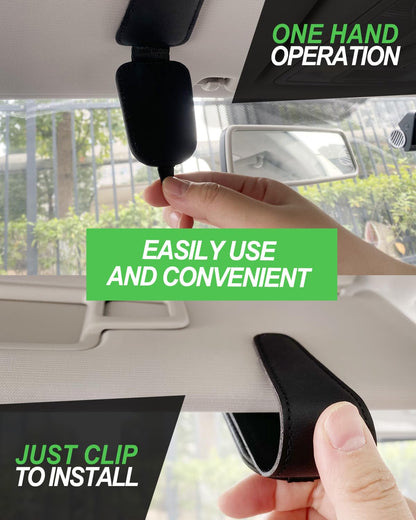 Teoenix Sunglass Holder for Car, 2 Pack Car Sunglass Holder Visor Clip Magnetic Leather Sun Glasses Eyeglass Hanger, Black, Fit for Different Size Eyeglasses