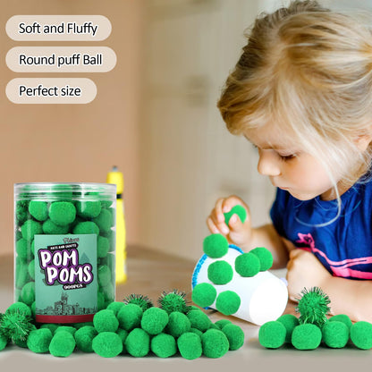 Phinus 200 PCS Pom Poms, 1 Inch Pompoms for Crafts, Soft and Fluffy Craft Pom Poms, Pom Pom Balls, for Arts and Craft Making Decorations (Green)