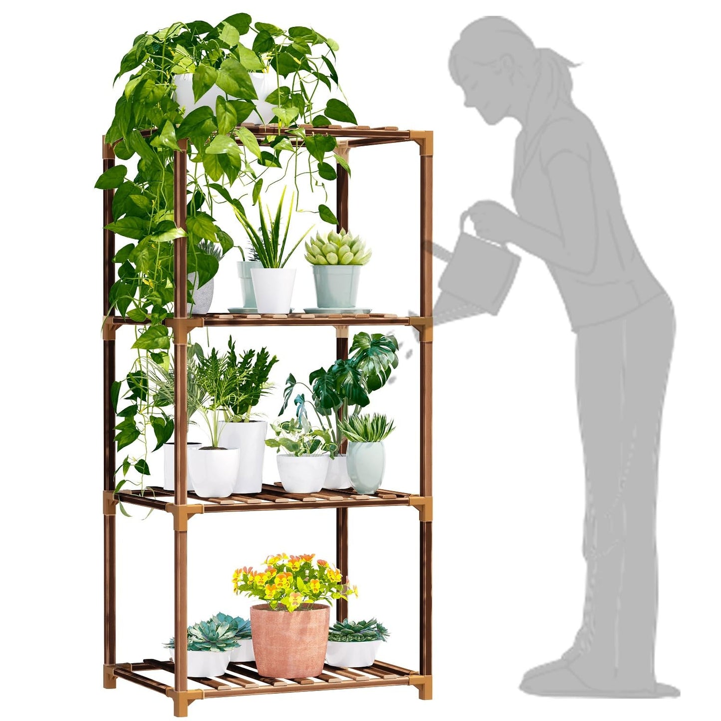 New England 4-Tier Wooden Plant Stand for Indoor/Outdoor Use, Perfect for Living Room, Patio, or Balcony - Supports Multiple Plants, Ideal Gift for Plant Lovers
