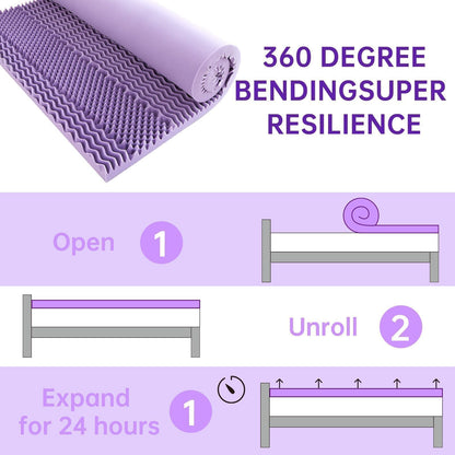 MUXHOMO 3 Inch Full Size Mattress Topper, 7-Zone Cooling Gel Infused Mattress Topper, Egg Crate Foam Bed Pad, CertiPUR-US and Oeko-TEX Certification (54"×75", Lavender)