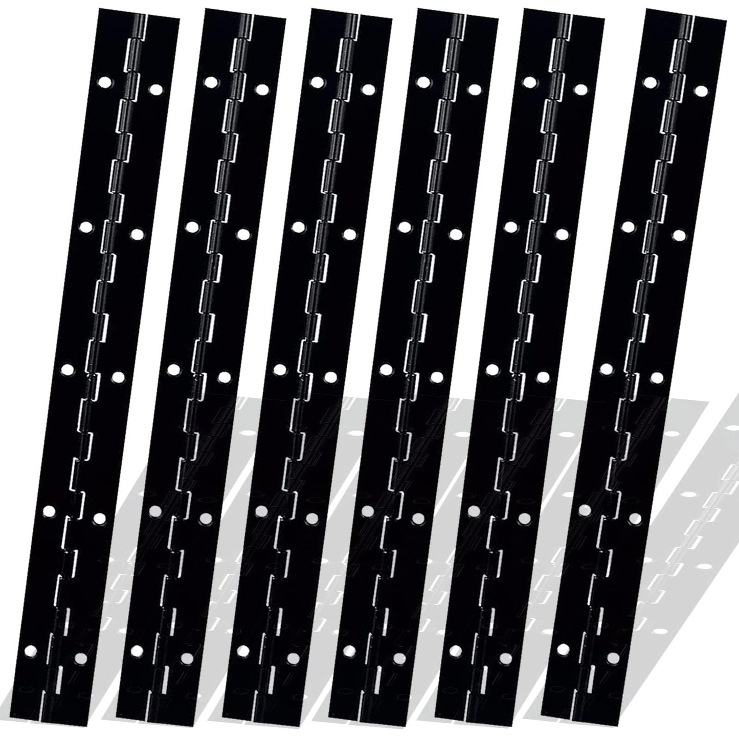 6Packs BlackContinuous & Piano Hinge, 12'' Heavy Duty Door Hinges with Holes, Stainless Steel Piano Hinge for Mailbox, Wood Furniture Tool/Storage Boxes, Cabinets Door, Piano