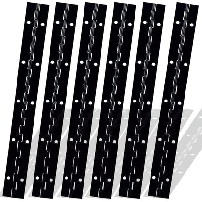6Packs BlackContinuous & Piano Hinge, 12'' Heavy Duty Door Hinges with Holes, Stainless Steel Piano Hinge for Mailbox, Wood Furniture Tool/Storage Boxes, Cabinets Door, Piano