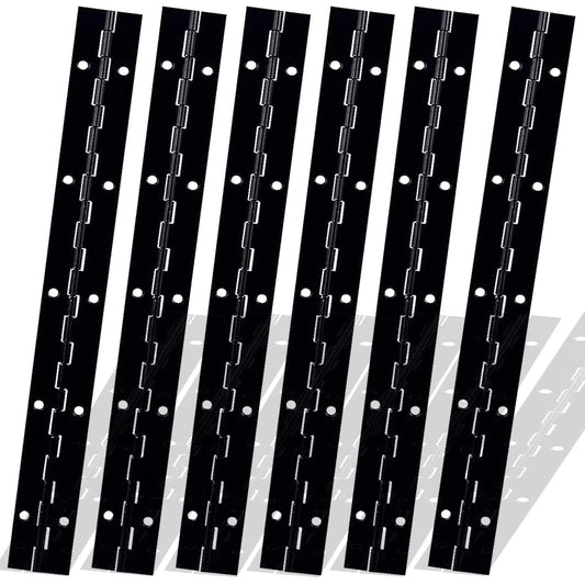 6Packs BlackContinuous & Piano Hinge, 12'' Heavy Duty Door Hinges with Holes, Stainless Steel Piano Hinge for Mailbox, Wood Furniture Tool/Storage Boxes, Cabinets Door, Piano