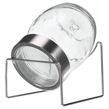 GEO Sprouting Jar - Italian Design - Glass Jar with Stainless Steel Screen, Rim, Stand on Ceramic Base