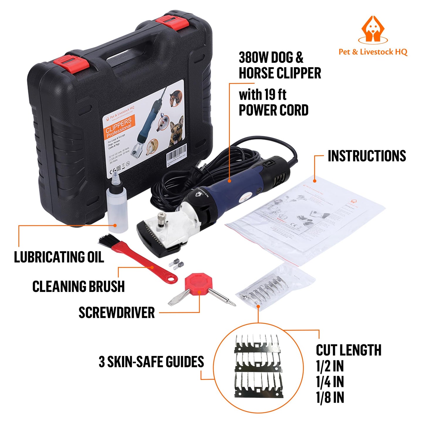 Professional Dog Grooming Clippers for Thick Coats - Shears Heavy Duty Hair Cutting Kit - Large Dog Shaver Set - Pet Trimmer for XL Large Dogs, Horses, Livestock