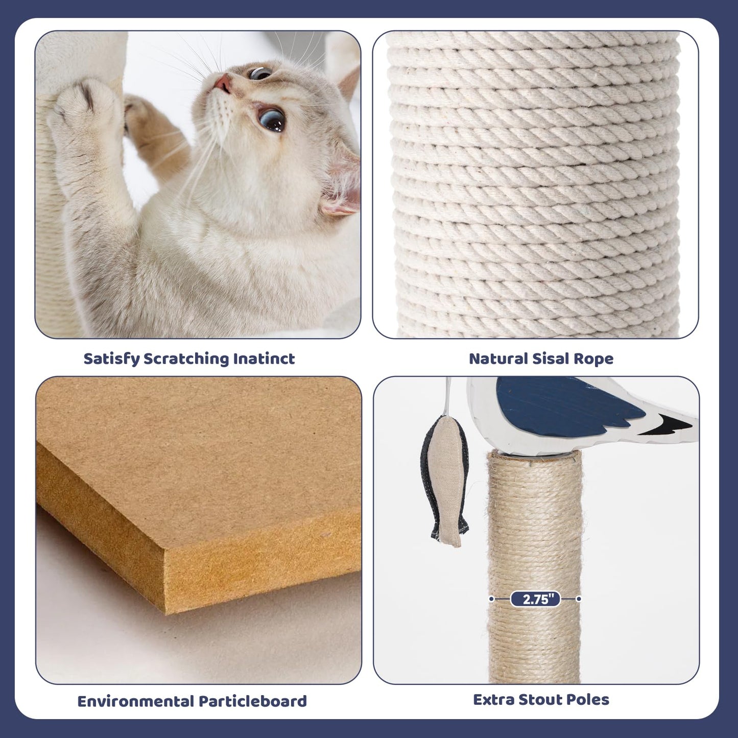 HYABi 43.5-Inch Novelty House Seagull Buoy Collapsible Cat Tree Tower Condo Bed Furniture Plush Ball Toy Fish Platforms Multi-Level with Scratching Posts Play for Indoor Cats