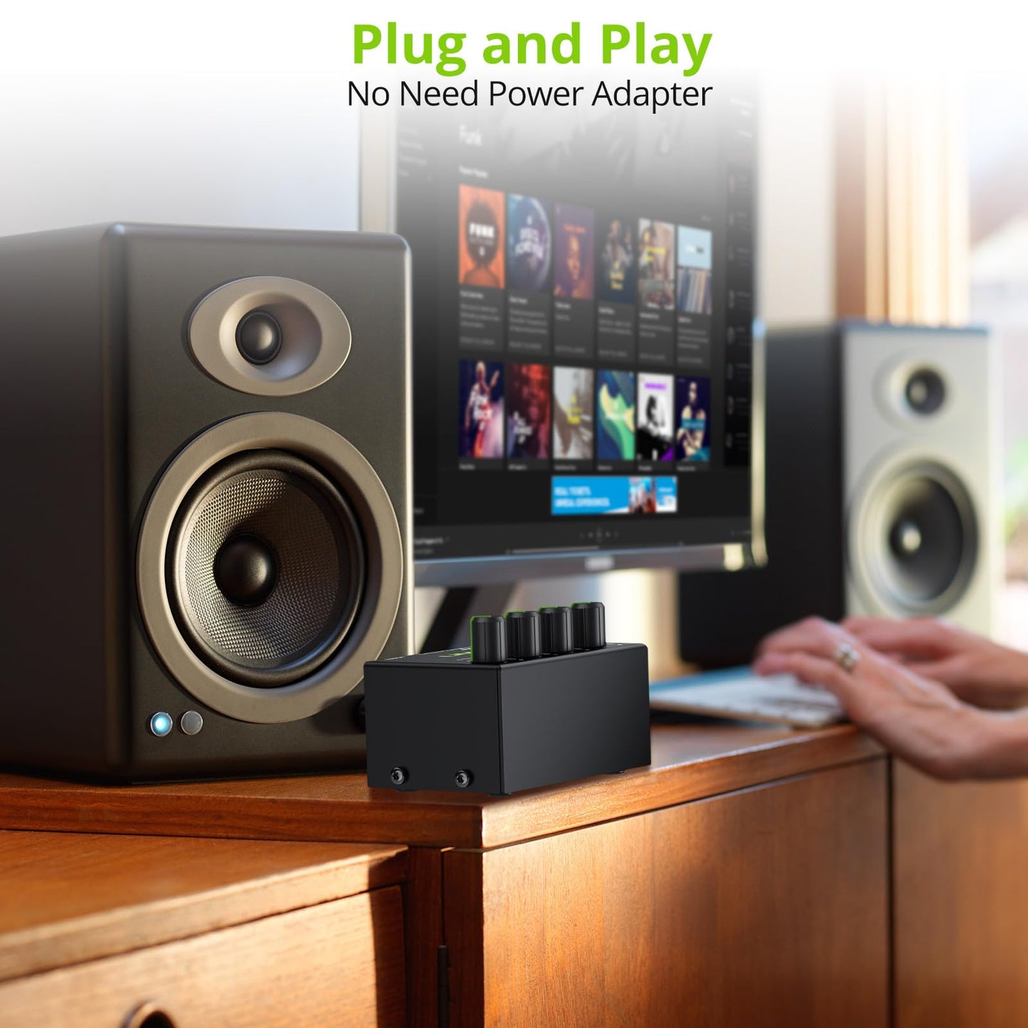 LiNKFOR 4 Channel Stereo Audio Mixer CX400 Metal Shell Support RCA Input and Output Mini Passive Stereo Mixer with Separate Volume Controls