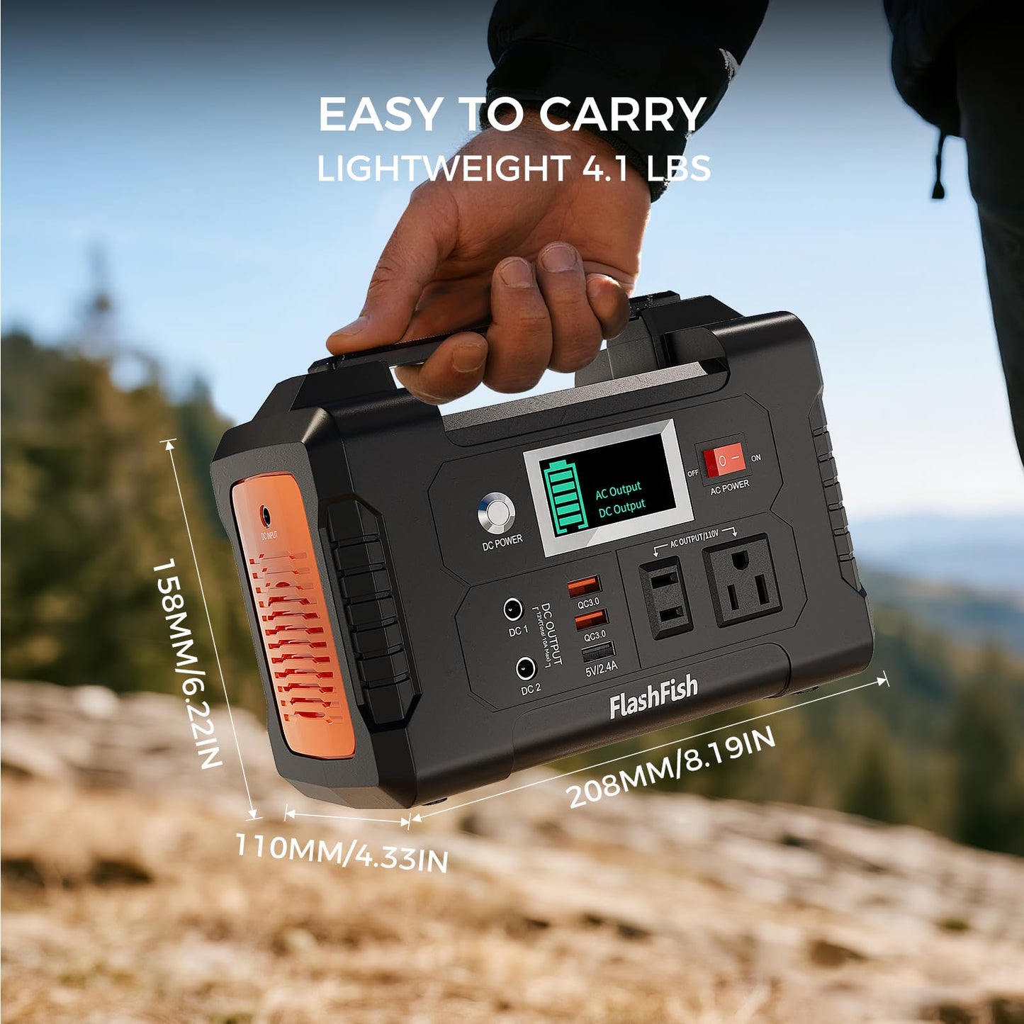 Flashfish 200W Portable Power Station 151Wh, 400W Peak Solar Generator with 110V AcOutlet, 2 DC & 3 USB Ports, Backup Battery for CPAp Camping, Home, Outdoor EmergencyPower supply