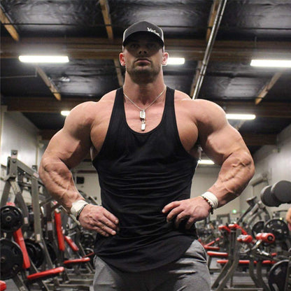 Mens Workout Stringer Tank Tops Fitness Performance Muscle Sleeveless Shirts Gym Training Bodybuilding Vest(BK 2XL)