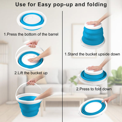 10L Collapsible Mop Bucket with Handle for Cleaning, Portable Car Wash Bucket Garden Cleaning Supplies, Ice Buckets for Parties Camping Fishing, Foldable Wash Basin Tub RV Accessories Household Use