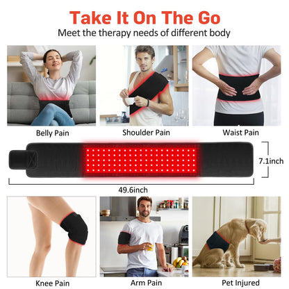 Red Light Therapy for Body, Infrared Light Therapy for Shoulder Waist Muscle Pain Relief, Upgraded 3 in 1 Led Beads, 660nm Red Light &850nm Near Infrared Light Therapy Belt Wrap Timer Remote Control
