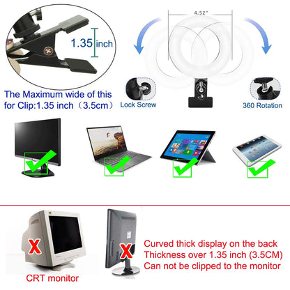Ring Light Video Conference Lighting Kit 3200k-6500K Dimmable Led Clip on Computer Monitor Laptop Phone for Content Creator (YouTube/TikTok/Twitch) Makeup,Conference,Selfie,Video,Vlog (Black)