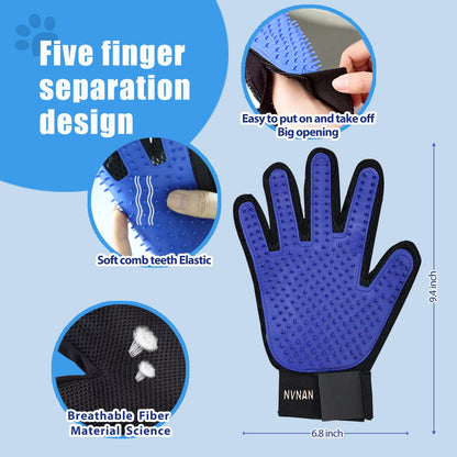 NVNAN 4Piece Dog Grooming Brush Set with Grooming Gloves, Deshedding Comb & Massage Bath Brush - Multifunctional Pet Hair Removal Tools for Shedding, Bathing, Brushing (Blue)