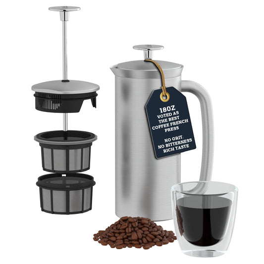 ESPRO P7 French Press Coffee Maker - Double-Walled Stainless Steel Insulated with Micro-Filter, 18 Oz, Brushed Stainless Steel