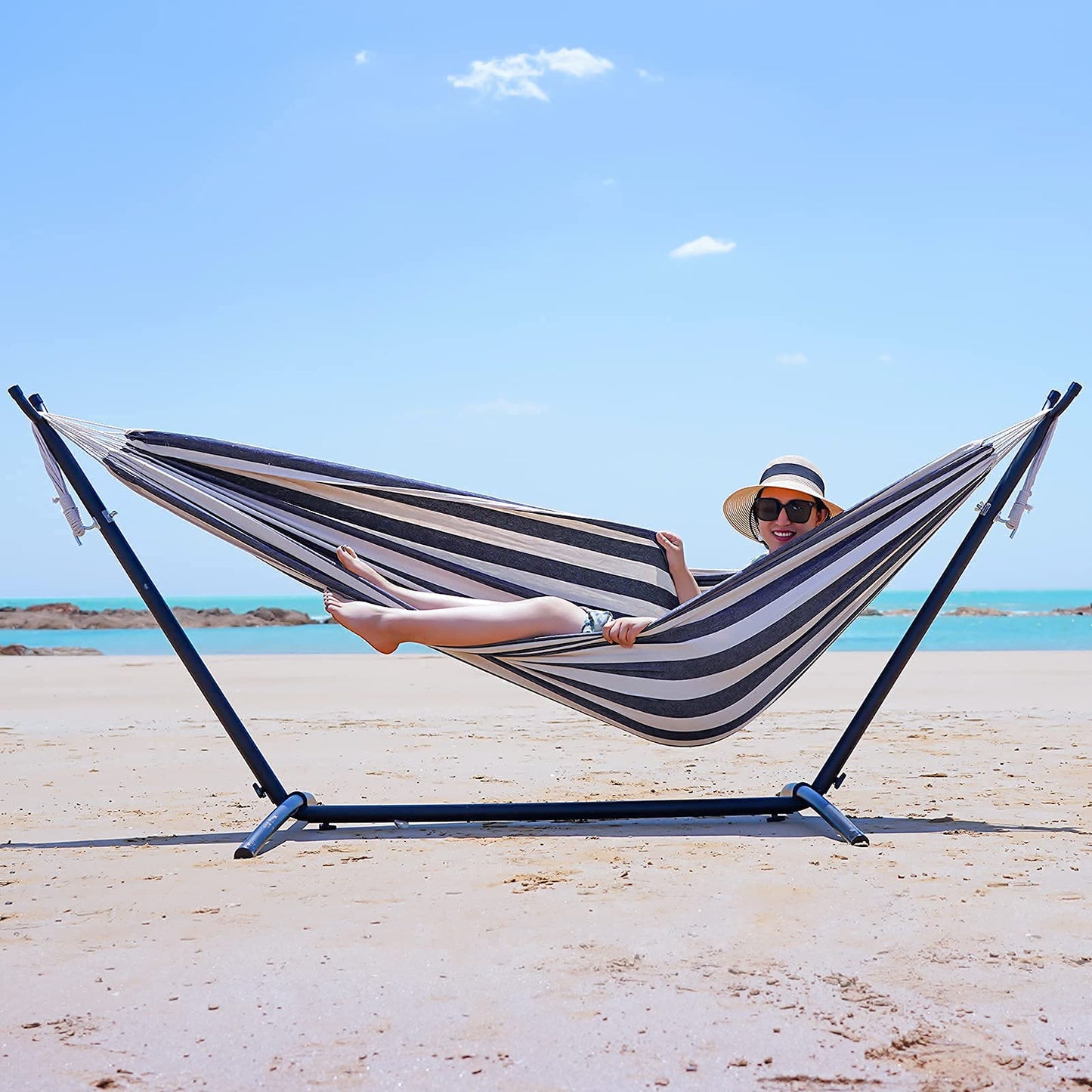 INNO STAGE Double Hammock - 2 Persons Portable Hanging Camping Bed, Blue, 118.3"L x 63"W, 350Lbs Capacity, Polyester, Supports Up to 350 lbs