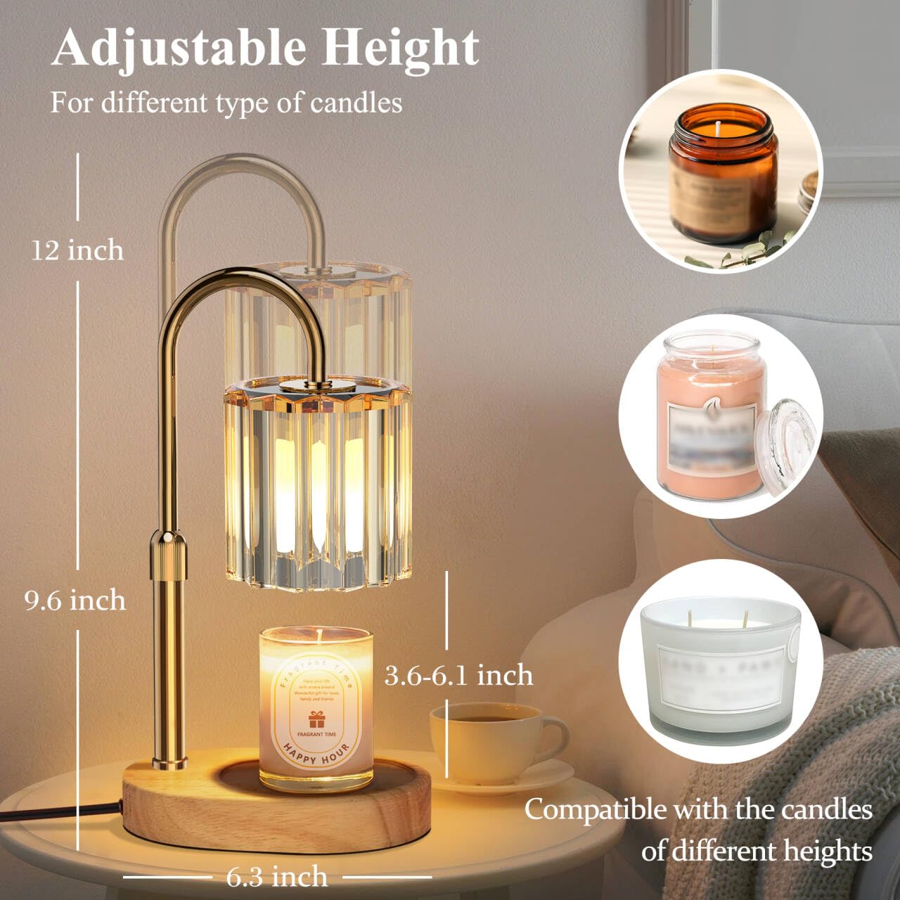 Lukasa Candle Warmer Lamp, with Timer Dimmer Adjustable Height, Birthday Gifts for Women, Mothers Day Gifts for Mom, House Warming Gift New Home, Wax Melt Warmer for Scented Jar Candles