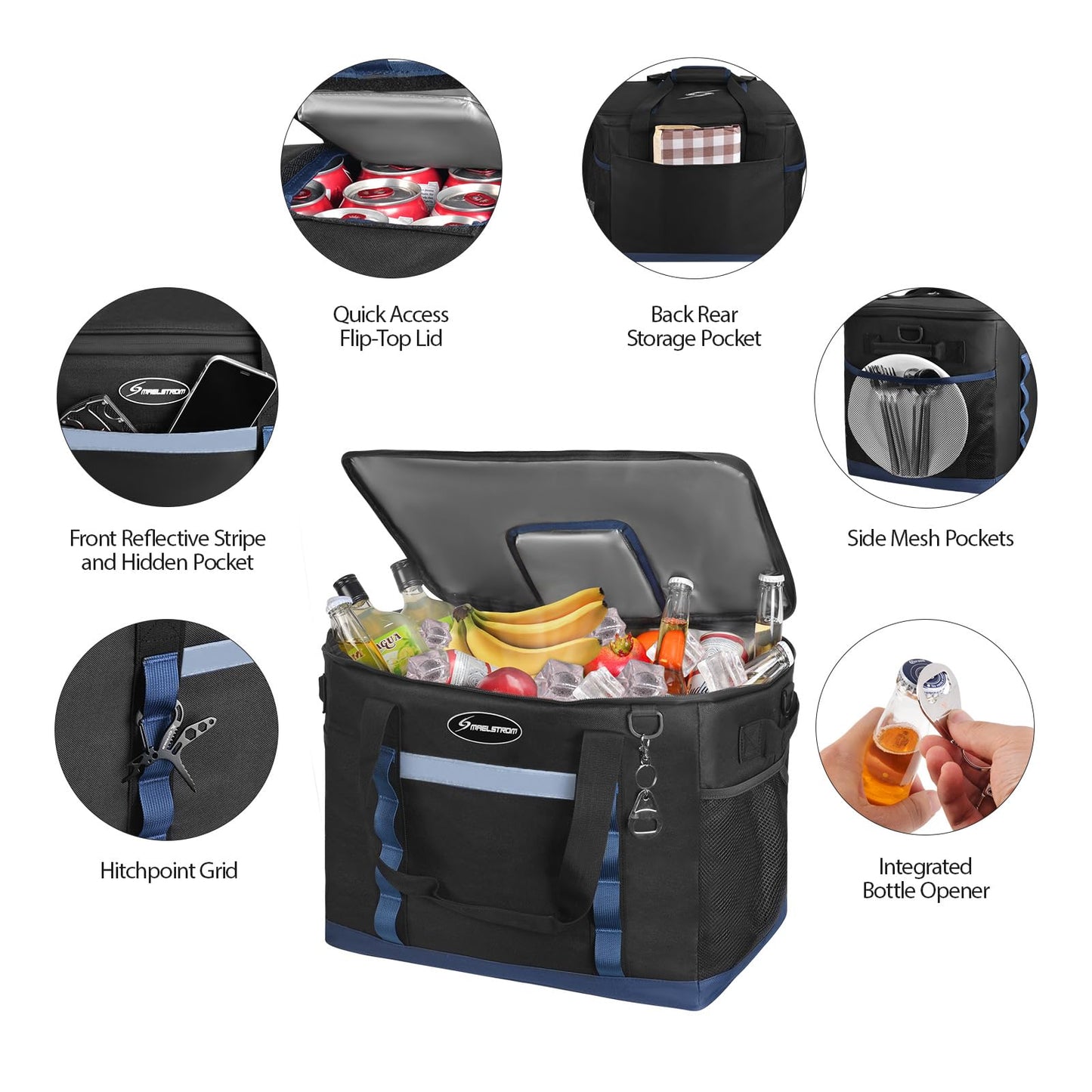 Maelstrom ICY Hollow Cooler Bag,75 Cans Collapsible Soft Sided Cooler,Extra Large Insulated Leakproof Lunch Cooler Bag,Portable for Grocery Shopping,Camping,Tailgating and Road Trips, G: 75 Can Black