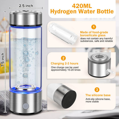 2025 Upgrade Hydrogen Water Bottle, Hydrogen Water Generator with Advanced SPE PEM Technology, 420ml(14OZ) Hydro Water Machine, Portable Water Ionizer for Office, Travel, Fitness & Everyday Hydration