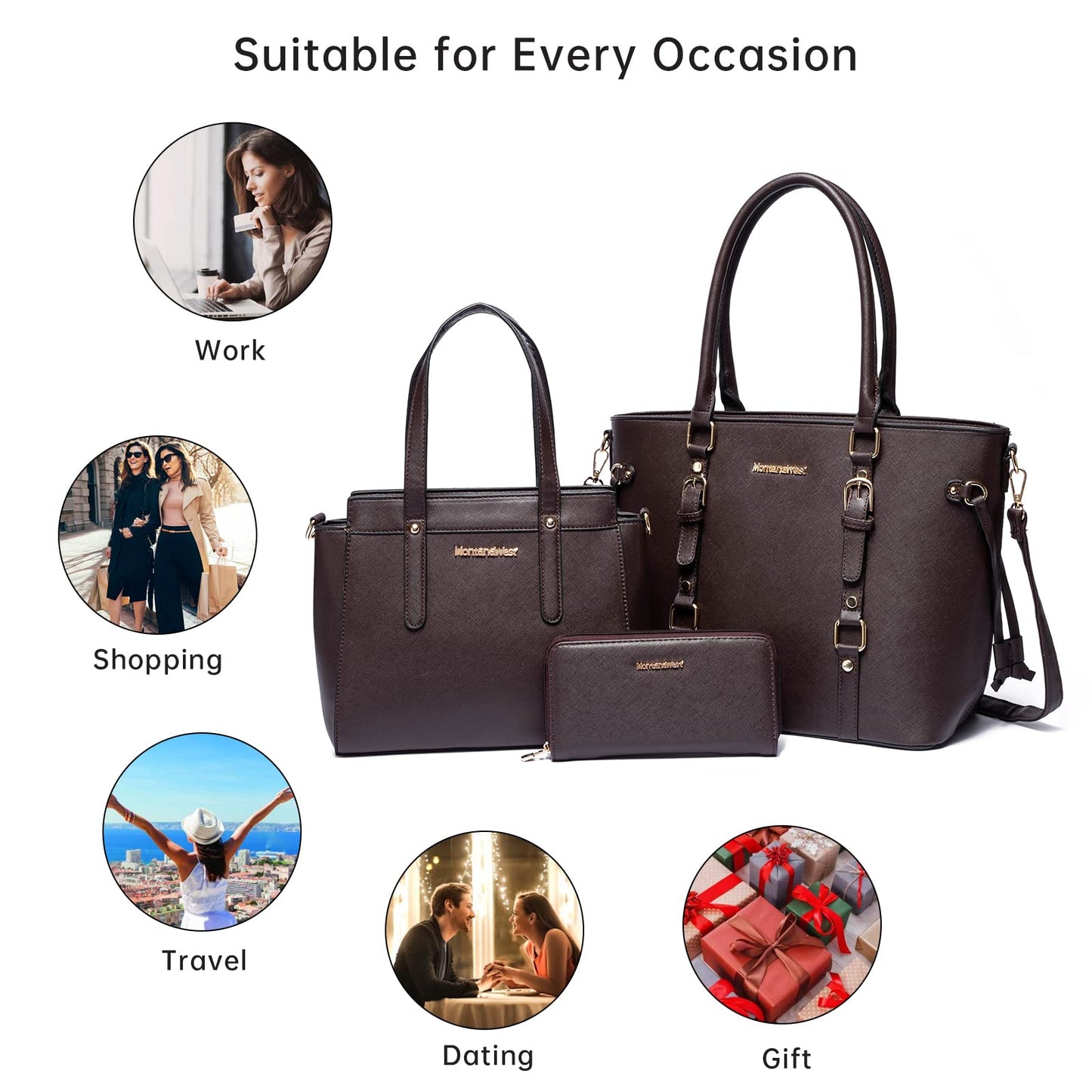 Montana West 3PCS Purses for Women Tote Bag and Wallet Set Shoulder Satchel Crossbody Bags Leather Handbag for Gift Travel Casual Work MWC3-C032WCF