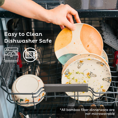 Nook Theory 4 Pack Reusable Bamboo Plates - Non-Toxic Toddler and Kids Plate, Dishwasher Safe, Not Microwavable Dinnerware (Pop 10")