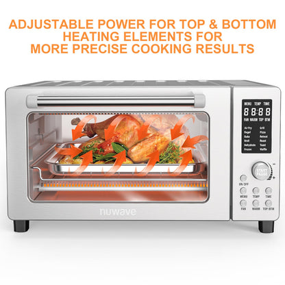 Nuwave Bravo Air Fryer Toaster Smart Oven, 10-in-1 Countertop Convection, 1800 Watts, 21-Qt Capacity, 50°-450°F Temp Controls, Top and Bottom Heater Adjustments 0%-100%, PFAS Free, Stainless Steel