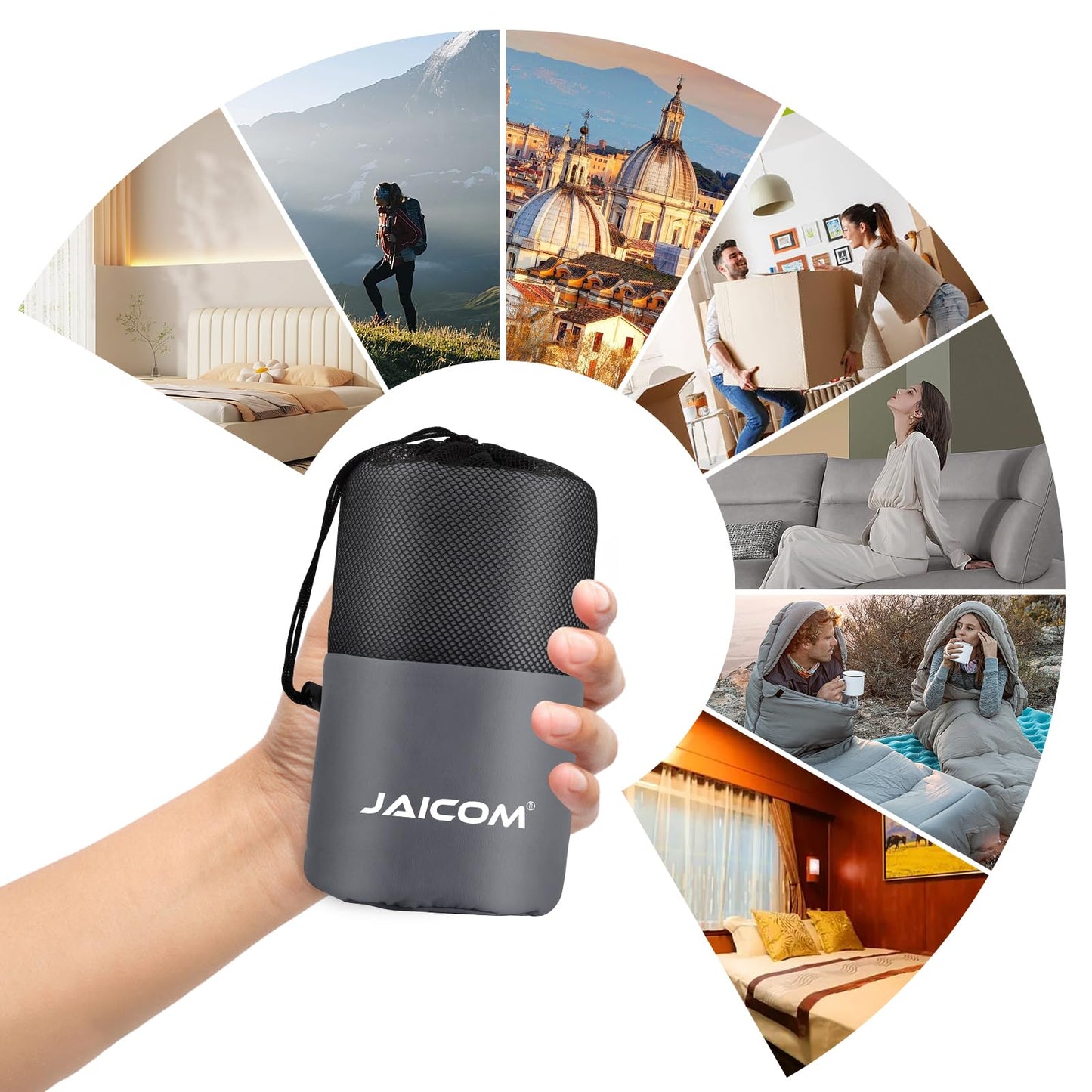 JAICOM Sleeping Bag Liner, Travel Sheets & Adult Sleep Sack, Ultralight and Portable Summer Sleeping Bag - Ideal for Backpacking, Hotels and Hostels, Business Trips, Camping